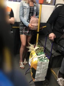 Cute Girl in a Dress and Denim Jacket with Sexy Legs in Sandals Bus Candid Gallery