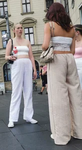 Long blonde braless in a white outfit (many pictures)