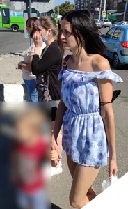 Milf in a Dress with Hot Legs Crosswalk Candid Photos