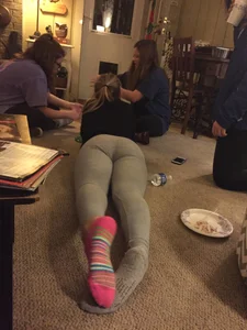 Chubby Girl in Leggings Lying on the Floor Home Candid