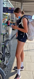 Hot Teen With Shorts Waiting For Train