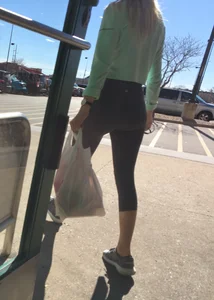 Sexy ass Target babe in grey Lulus with a nice ass