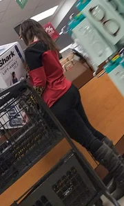 Brunette with a tight butt, boots, and a VPL