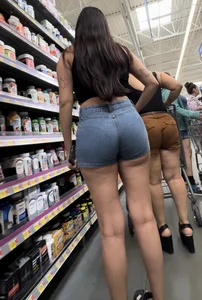 Latina in jean shorts pulled up her shorts up close -OC