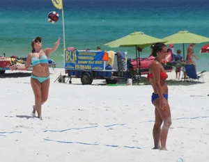 Sexy beach volleyball girls in bikinis