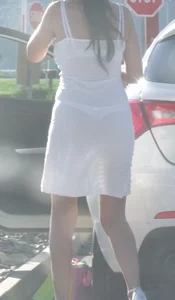 White Semi-Transparent Dress Seethrough VPL Creepshot on the Street