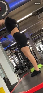 Blonde in tight bikers shorts squading