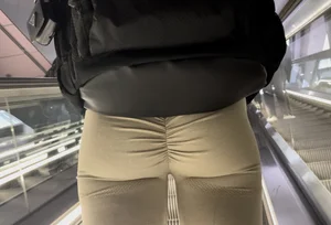 On the escalator Teen love her ass