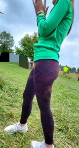 Thin Milf in purple yogas (hint of VPL)