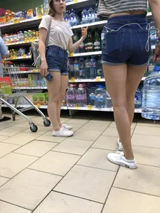 Girls in Blue Denim Shorts With Hot Legs at the Supermarket Creepshots Gallery