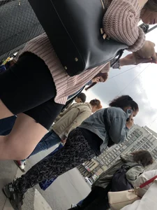 Spandex shorts candid girl