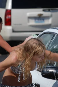 Various sexy girls at car washes in bikinis