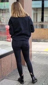 Girls in tight black pants street creepshots