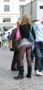 Girl in Black Pantyhose Wind Street Upskirt