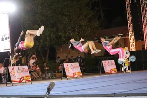 Bunch of athletic Thai cheerleaders at a competition