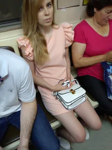 Girl in Pink Dress with Thin Legs Subway Train Creepshot - Photographer Busted