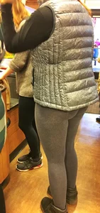 PAWG blonde in grey leggings while shopping