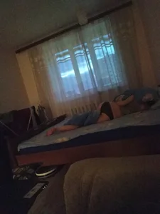 Girl in Black Panties Asleep on Bed Barefoot Home Candid Photo