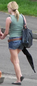 Cute Blonde Teen In Denim Shorts