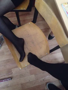 Teens JB Show Their Feet in Black Pantyhose in Classroom - Hot Candid