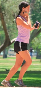 Hot brunette running in short shorts with vpl