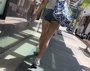 (OC) Slim Blonde in Booty Shorts Ass Hanging Out