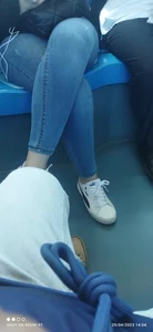 Chunky crossed legs in blue jeans bus creepshot