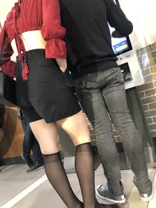Girl in a Red Top And Shorts With Transparent Knee-Socks And Sandals on Her Feet Fast Food Restaurant Creepshots Gallery