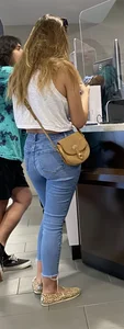 Pawg With a plump ass in tight jeans at the bank