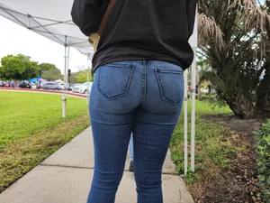 Ebony in jeans  in the voting line