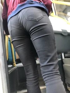 Girl in Tight Jeans Getting on a Bus Ass and Crotch Candid Closeups