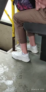 Legs and ankles in public transport closeups