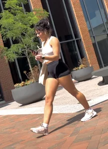 Curly Campus Brunette with amazing Bubble Butt in Tight Shorts (oc)