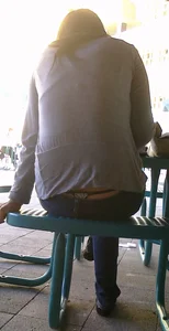 Candid Girl in Jeans Street Cafe Creepshot With Her Whale Tail Panties Sticking Out