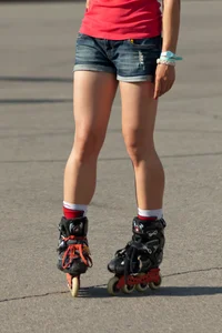 Cute Teen on Roller Blades, Muscular Legs