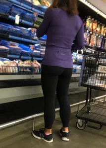 Big boobed brunette in leggings grocery shopping with a nice ass too