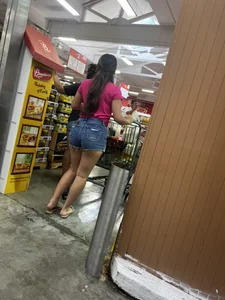 Beautiful Latina booty short denim shorts  bonus fat ass spandex