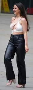 2 girls in jeans & leather pants with nice butts & visible nips