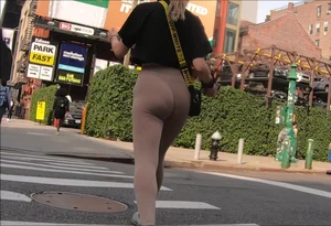 Candid skinny blonde girl with a tight ass in tan colored leggings