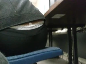 White Lacey Panties Sticking Out From Under Leggings - College Girl Whaletail Closeup Photo