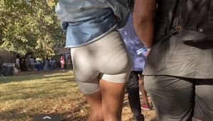 Tight ass in gray leggings bodysuit