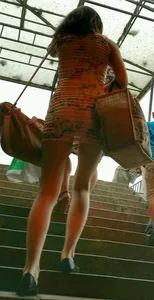 Girl in Transparent Dress Street Stairs Creepshot