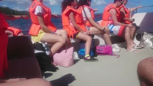 Milf in yellow shorts with vpl and a wedgie