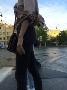 Girls with Skinny Legs in Tight Jeans City Street Candid Photos
