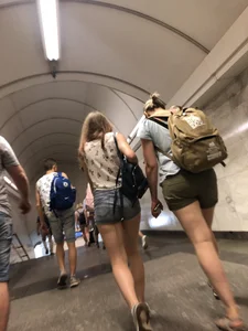 Cute And Slightly Awkward Tall Teen Girl in a Top and Denim Shorts Subway Train Candid Photos