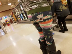 Chubby Booty in Colorful Yoga Pants at the Store Closeup Creepshot