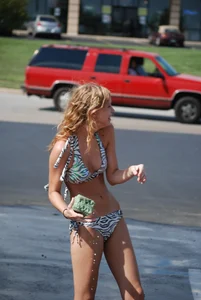 Various sexy girls at car washes in bikinis