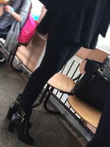 Skinny Legs in Black Pahtyhose And High Heels College Closeup Creepshots