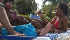 Black friends at the pool in bikinis
