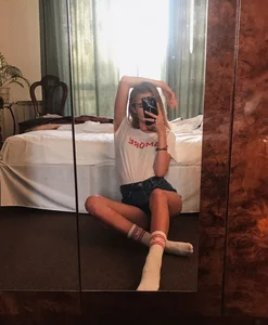 Cute Teen Girl in White Socks and Lingerie Bedroom Mirror Selfies Collection